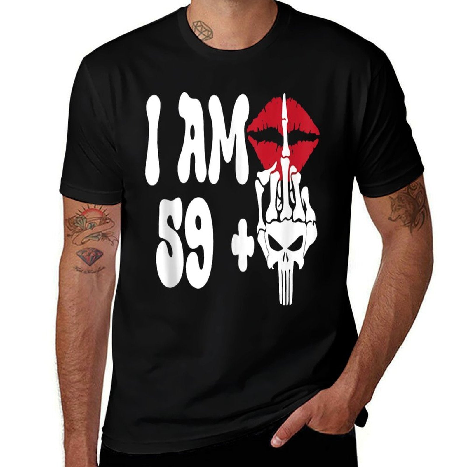I Am 59 Plus One Middle Finger Skeleton Funny 50th Birthday  Breathable T-Shirt