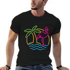 80s Vintage Miami Retro Neon Pink Flamingo  Tagless Design T-Shirt