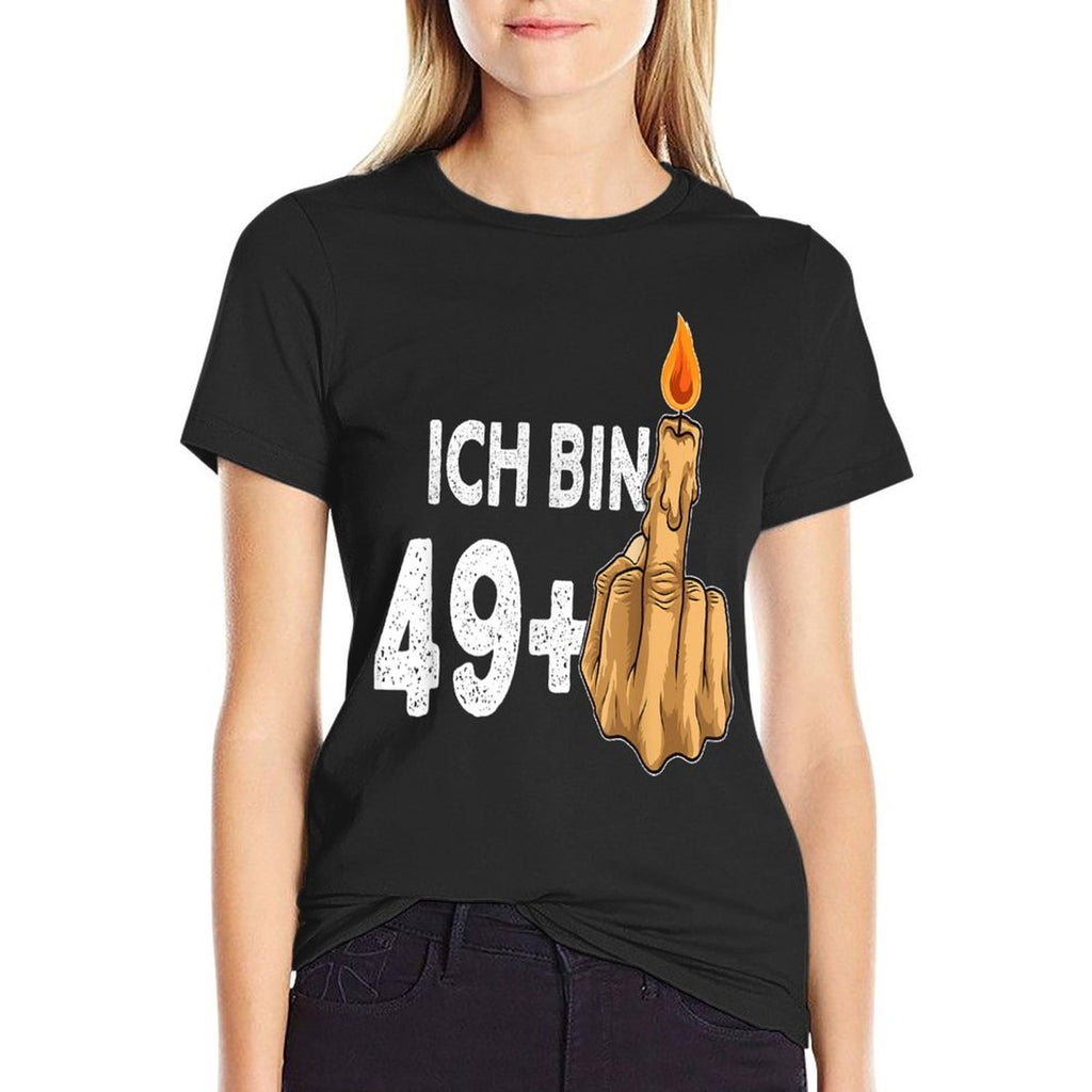 49 + 1 Middle Finger Birthday Candle for 50th Birthday  Ribbed Collar T-Shirt