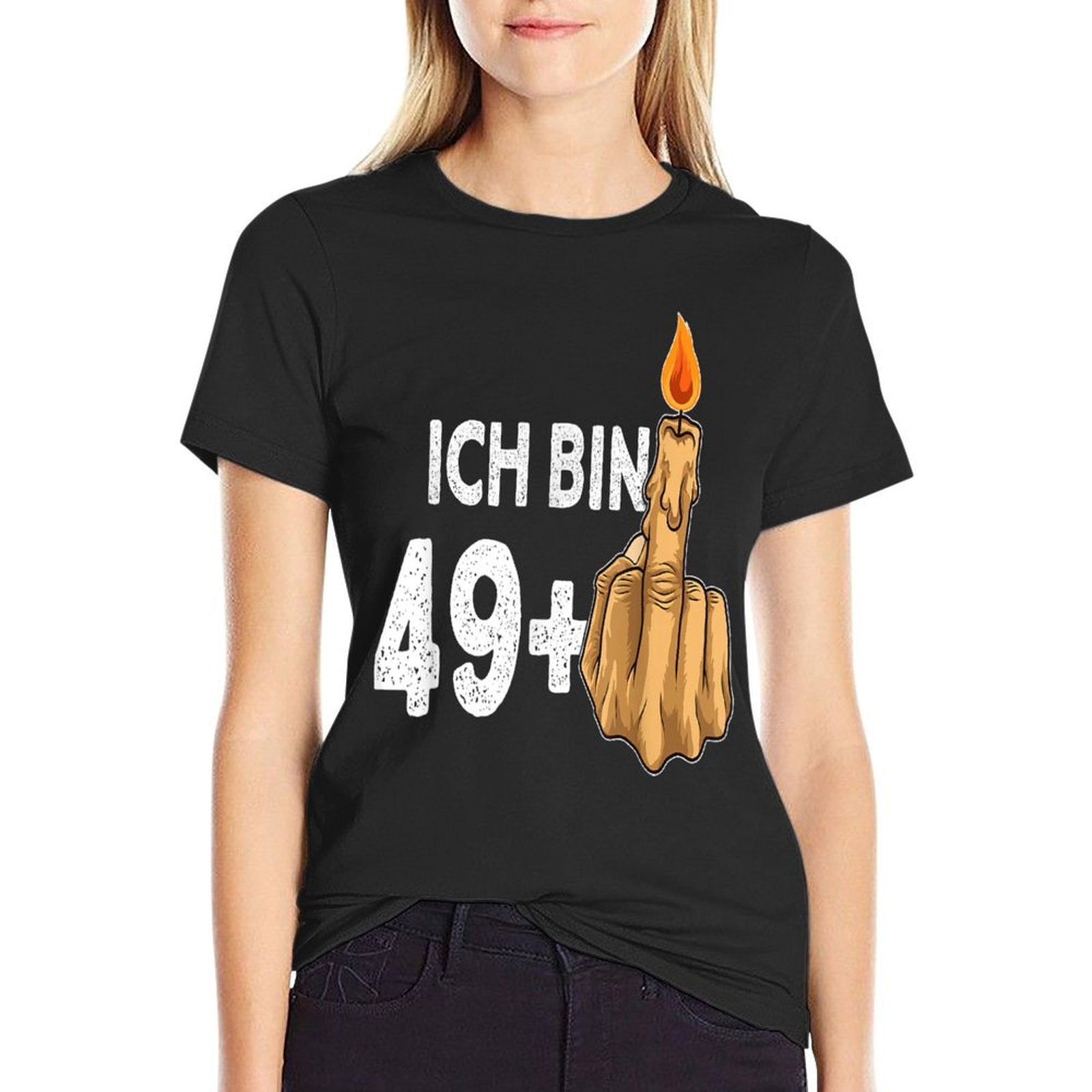 49 + 1 Middle Finger Birthday Candle for 50th Birthday  Ribbed Collar T-Shirt