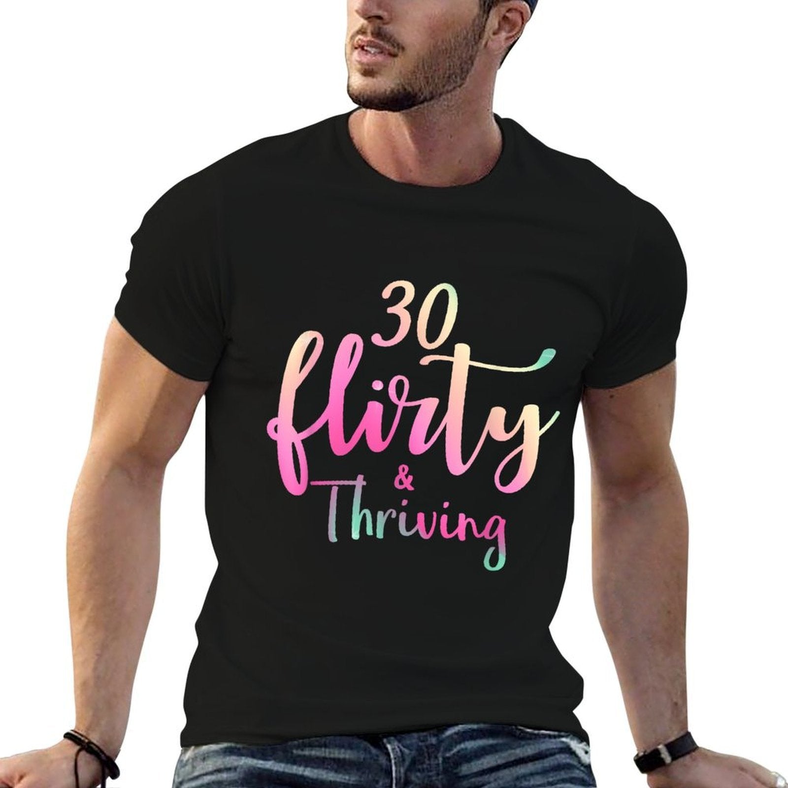30 Thirty, Flirty & Thriving 30th Birthday Party  Heathered Texture T-Shirt