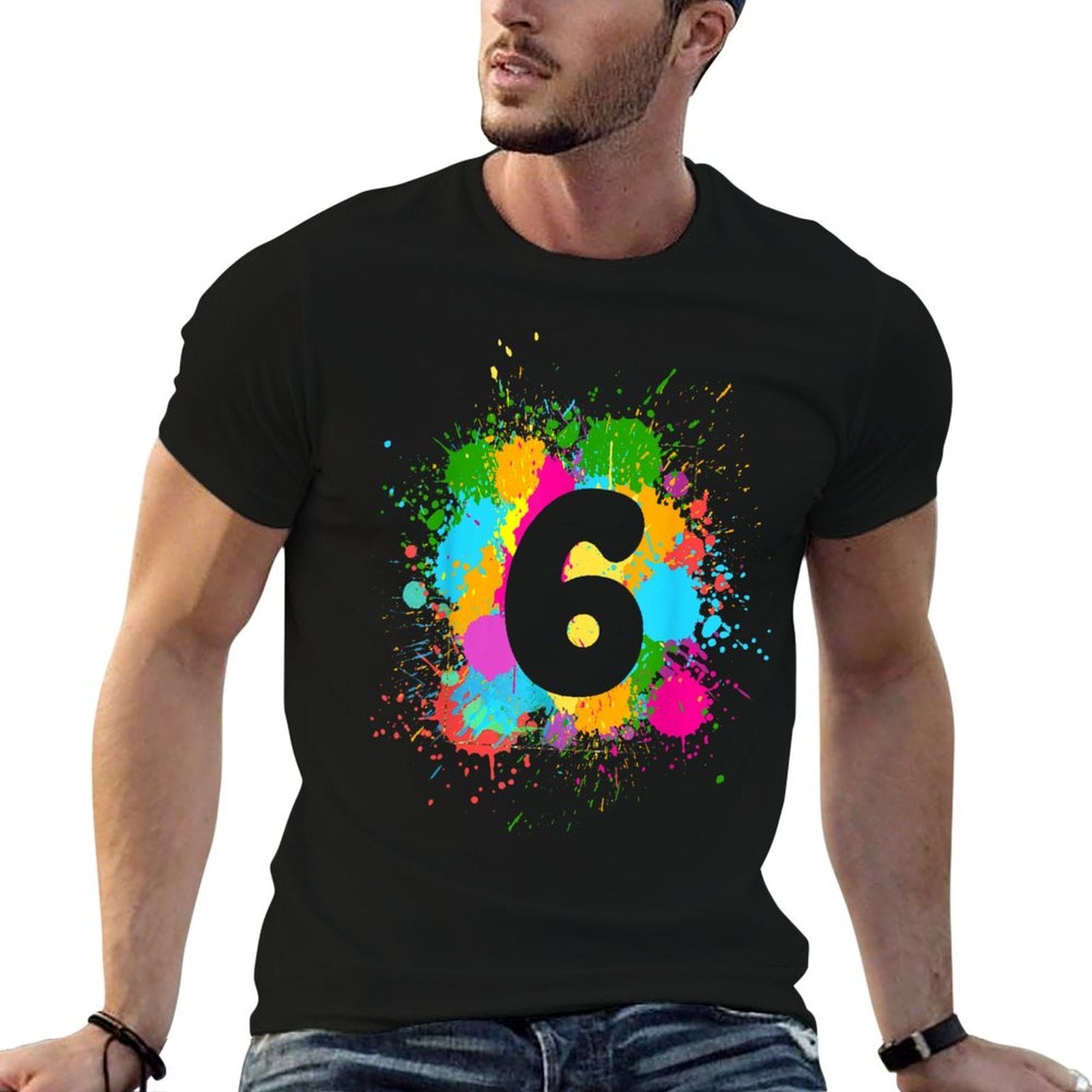 6 Years Old Birthday Colorful Paint Splashes Girls Boys  Easy-care T-Shirt