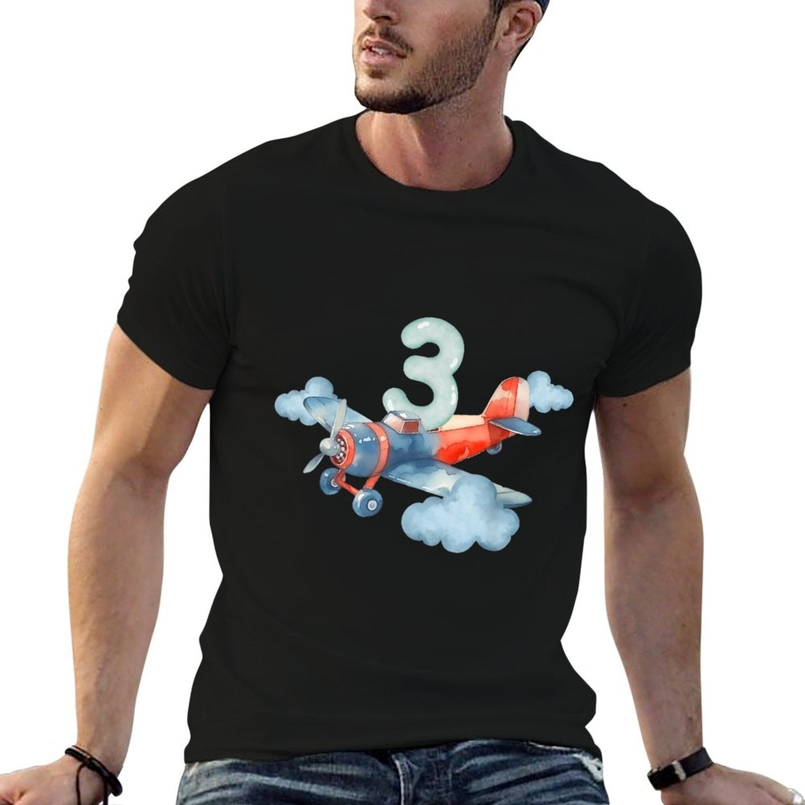 3rd Birthday Boys Airplane Pilot 3 Year Old Boy  Heathered Texture T-Shirt