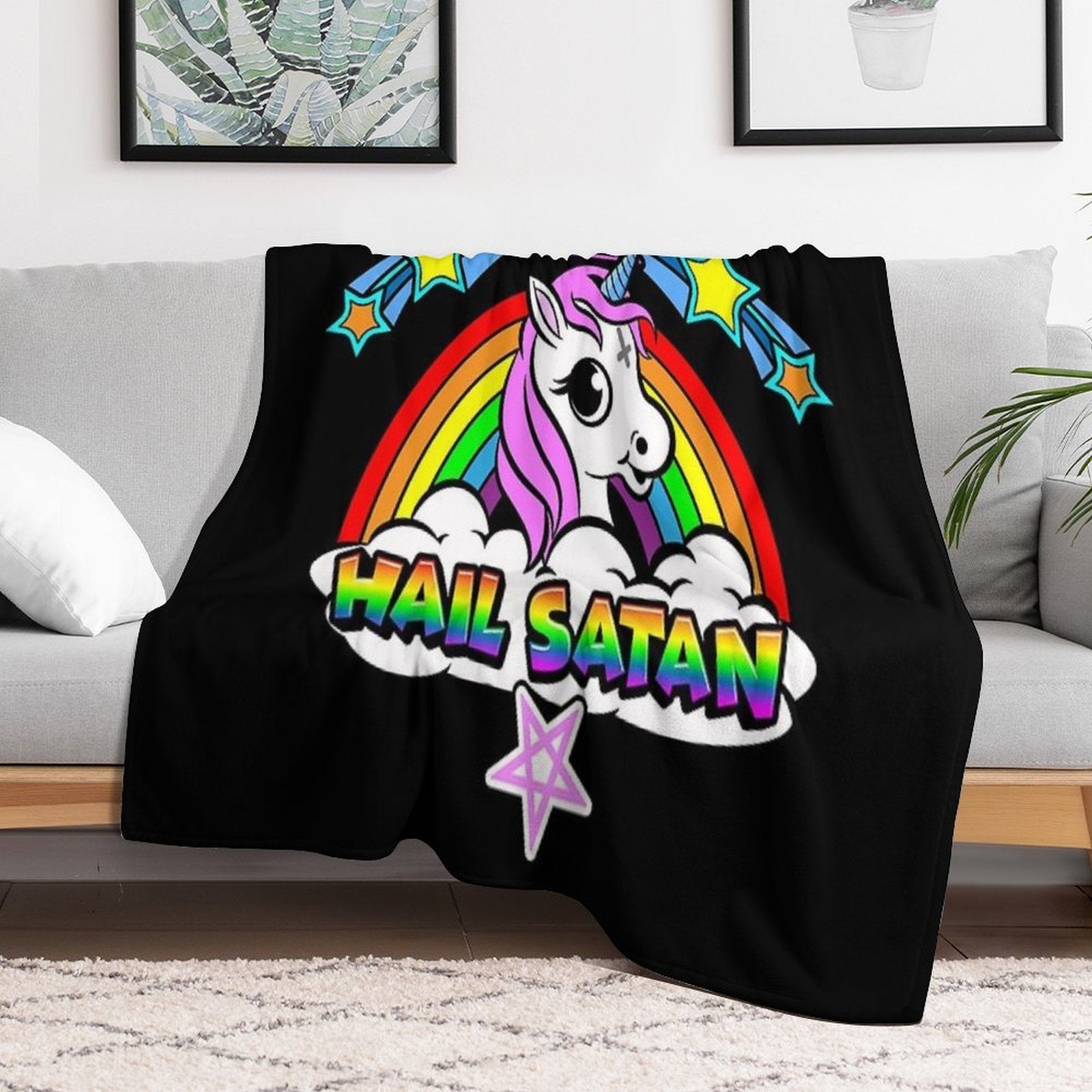 HAIL SATAN Machine-washable Throw Blanket
