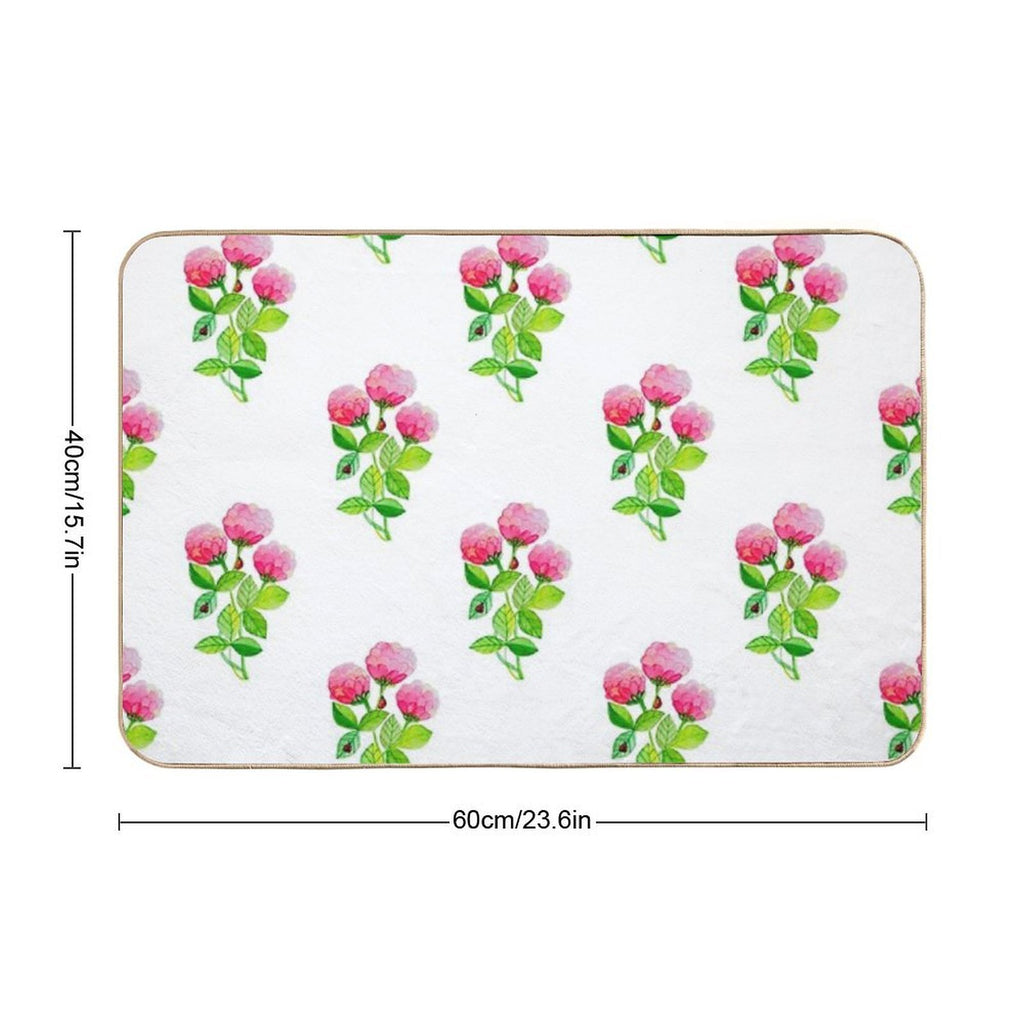 Watercolour Ladybugs in Pink Flowers Garden  Pet-Safe Bath Mat