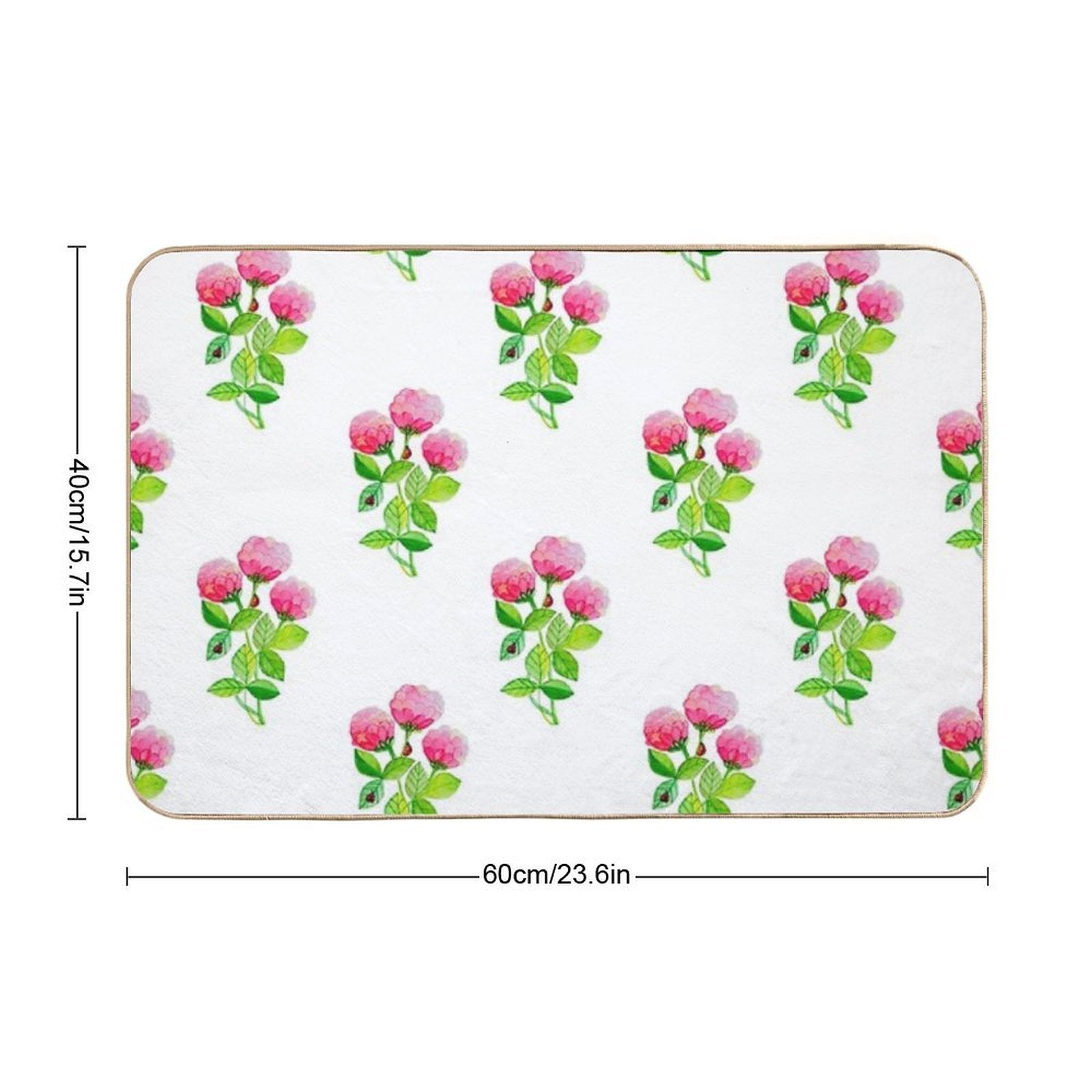Watercolour Ladybugs in Pink Flowers Garden  Pet-Safe Bath Mat