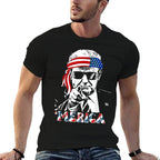 &#39;MERICA TRUMP Happy 4th Of July Trump American Flag  Eco-friendly Material T-Shirt