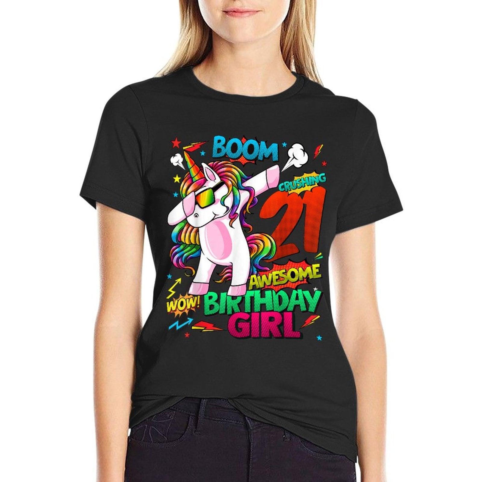 21 Years Old Birthday Comics Unicorn Dabbing 21st Birthday  Breathable T-Shirt