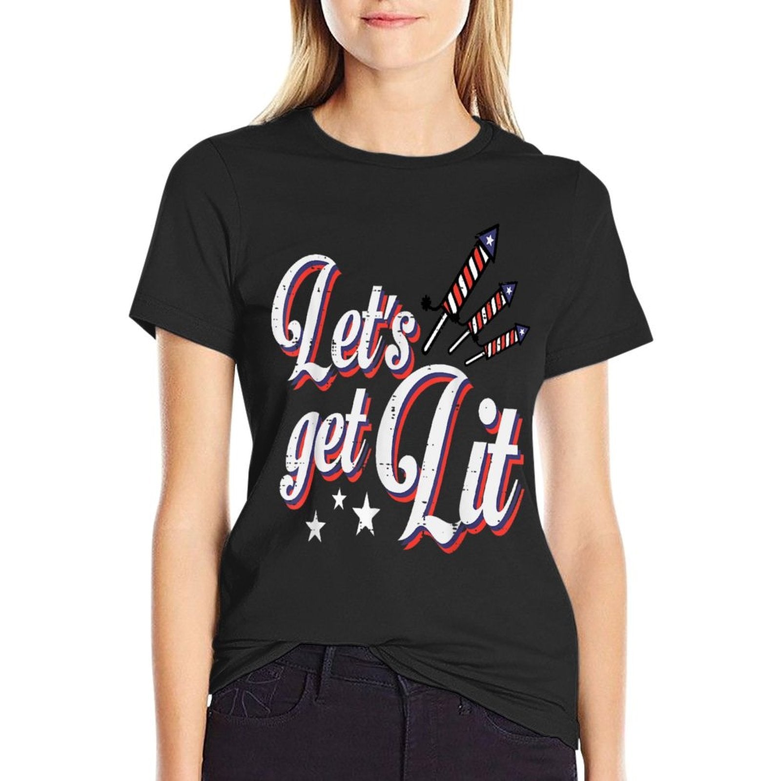 4th Of July Lets Get Lit Fireworks Funny Patriotic Men Women  Relaxed-fit T-Shirt