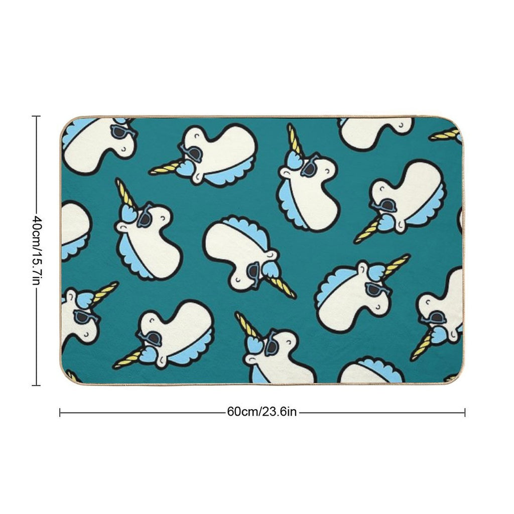 Unicorns Are Cool Pattern - Blue  Rapid-Drying Bath Mat