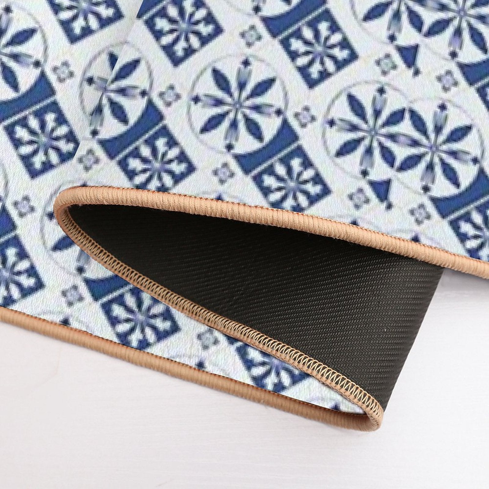 Blue Floral Portuguese Tile  Pet-Safe Bath Mat