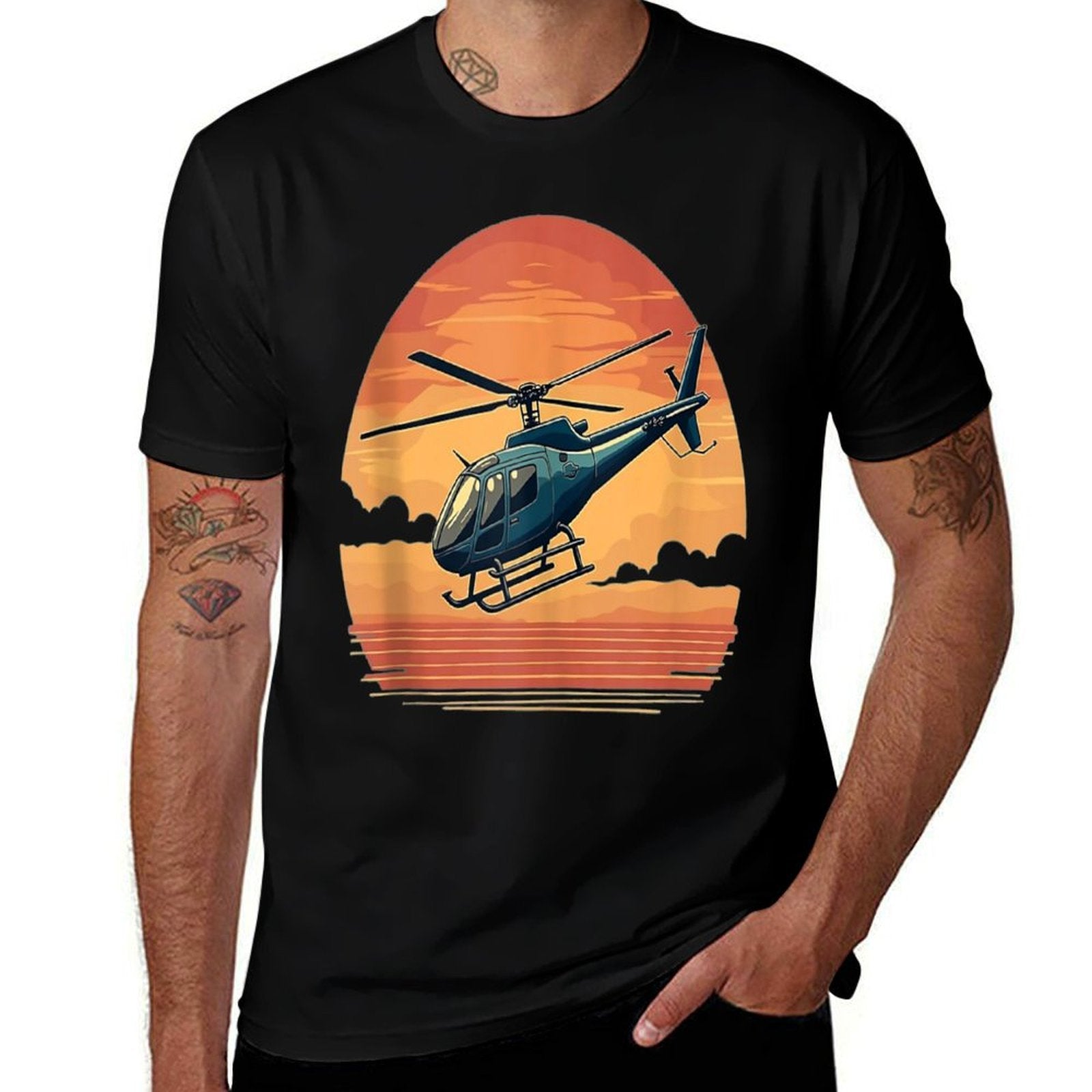 Awesome Helicopter on Sunset - Helicopter Lover  High-quality Stitching T-Shirt