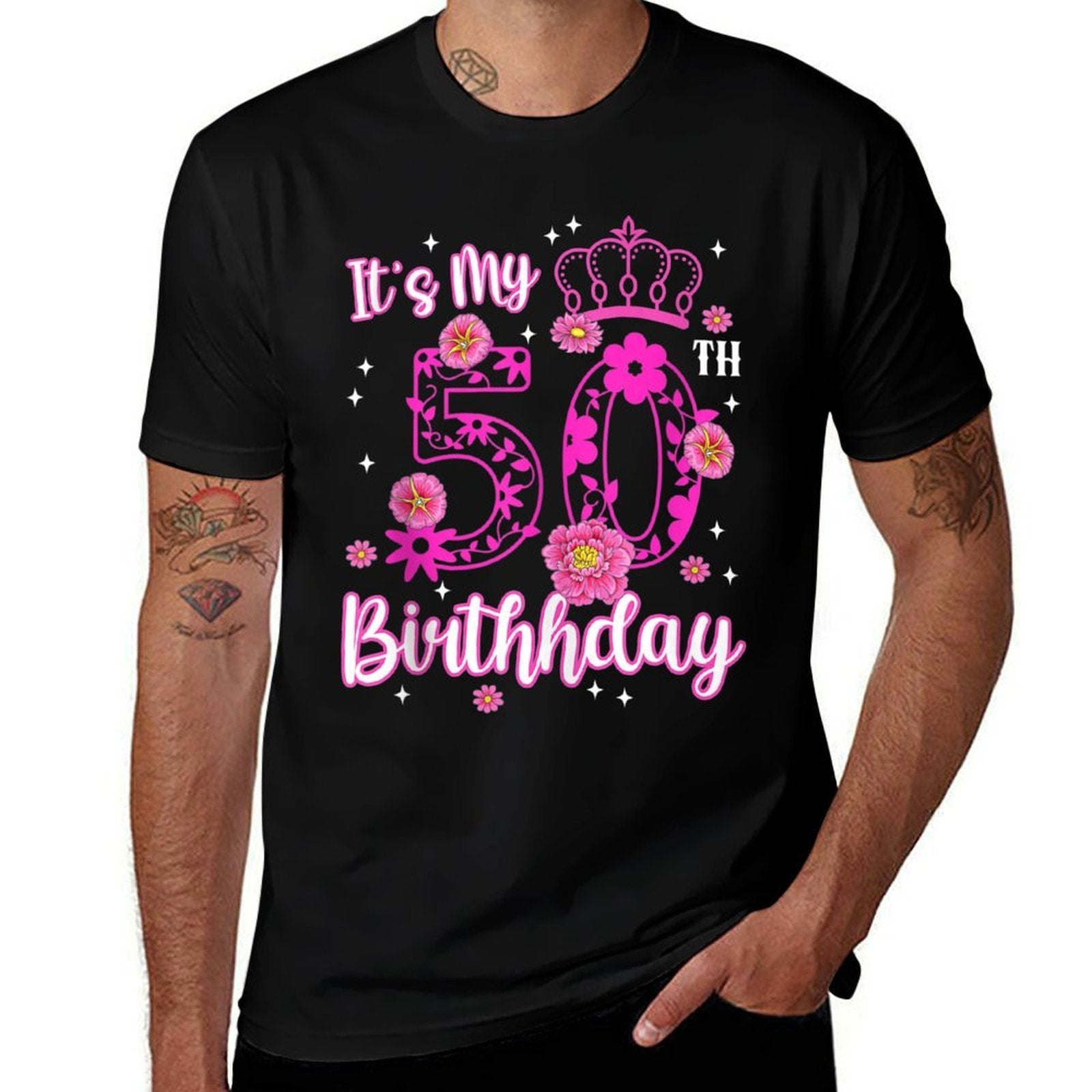 50 Year Old Birthday Flower It's My 50th Birthday Squad  Summer-ready Fabric T-Shirt