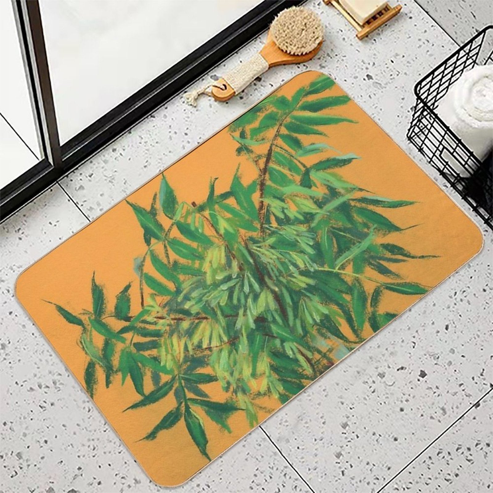 Ash-Tree, Floral Art Pastel Painting Green Yellow  Easy Maintenance Bath Mat