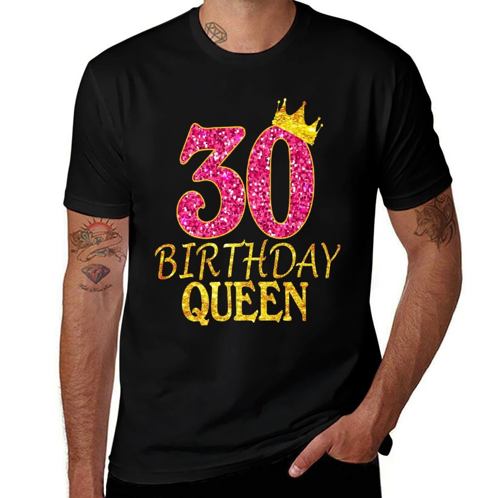 30 Years Old Birthday Queen Girl 30th Birthday Pink Premium  Ribbed Collar T-Shirt