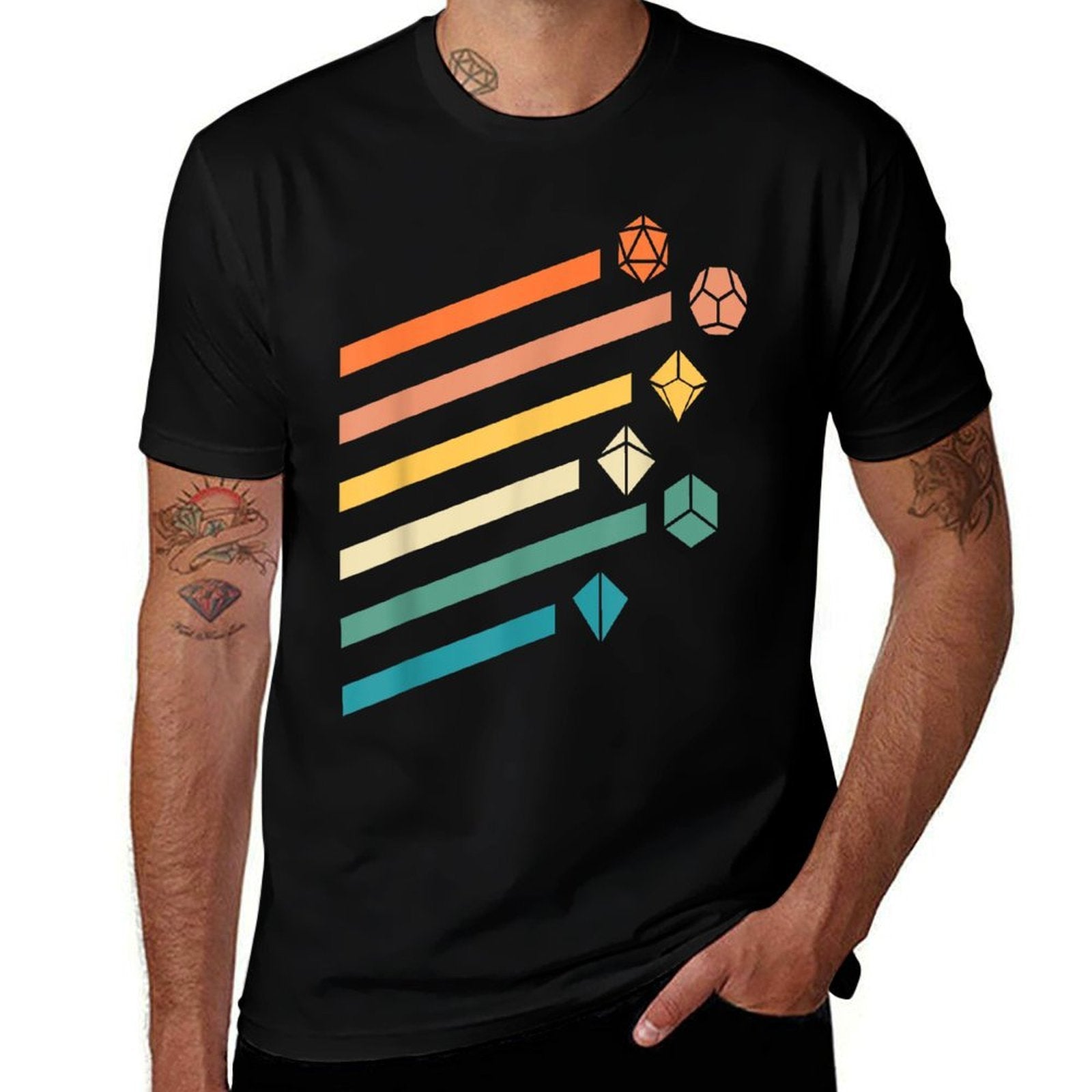 Minimalist Polyhedral Dice Set Retro Colors D20 Comfortable T-Shirt