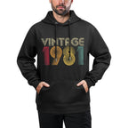 1981 40th Birthday Gift Vintage Retro Men Women 40 Years Old Kangaroo Pocket Hoodie