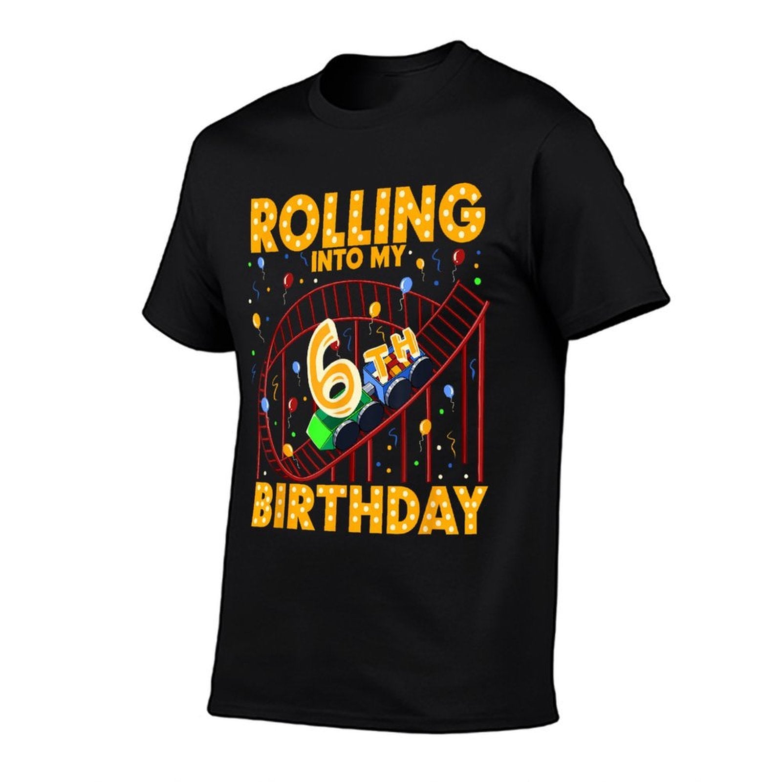6th Birthday Rollercoaster Amusement Park Boys Kids Birthday  Ribbed Collar T-Shirt
