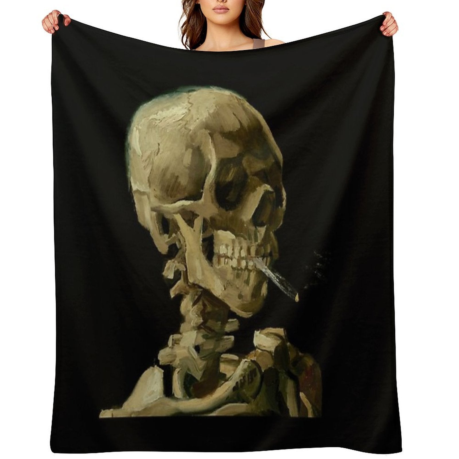 Vincent Van Gogh - Skull of A Skeleton with Burning Cigarette Multi-functional Throw Blanket