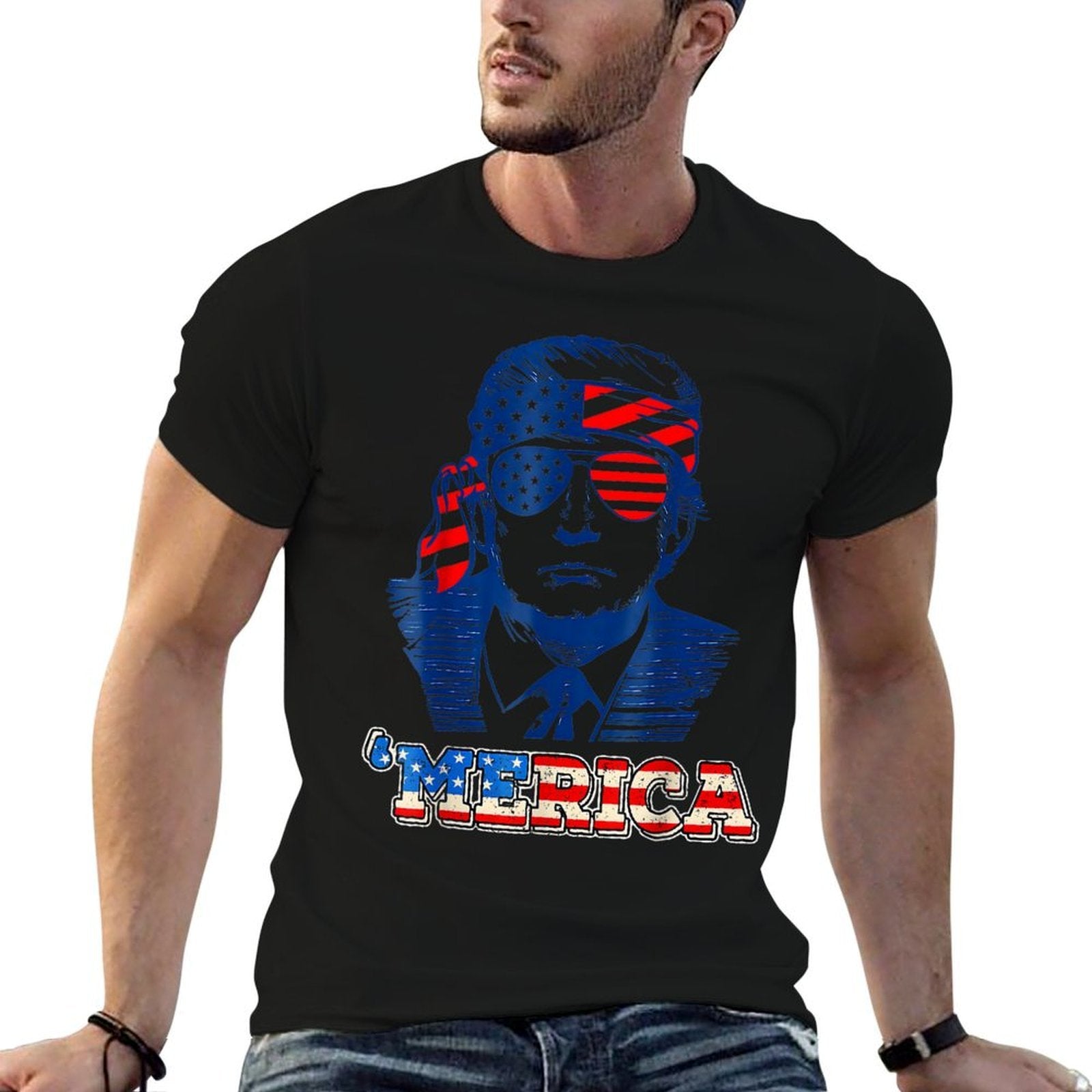 'MERICA TRUMP Happy 4th Of July Trump American  Stretchy T-Shirt