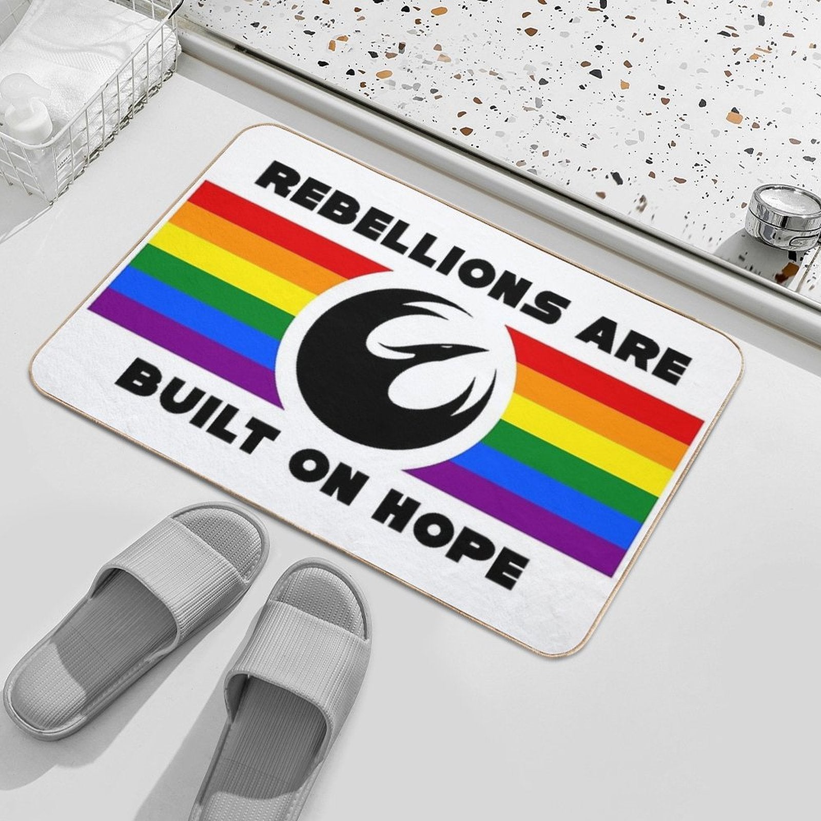 Star Pride - Starbird Hope on Pride Flag  Repositionable Bath Mat