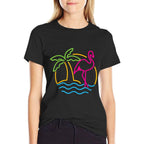 80s Vintage Miami Retro Neon Pink Flamingo  Tagless Design T-Shirt