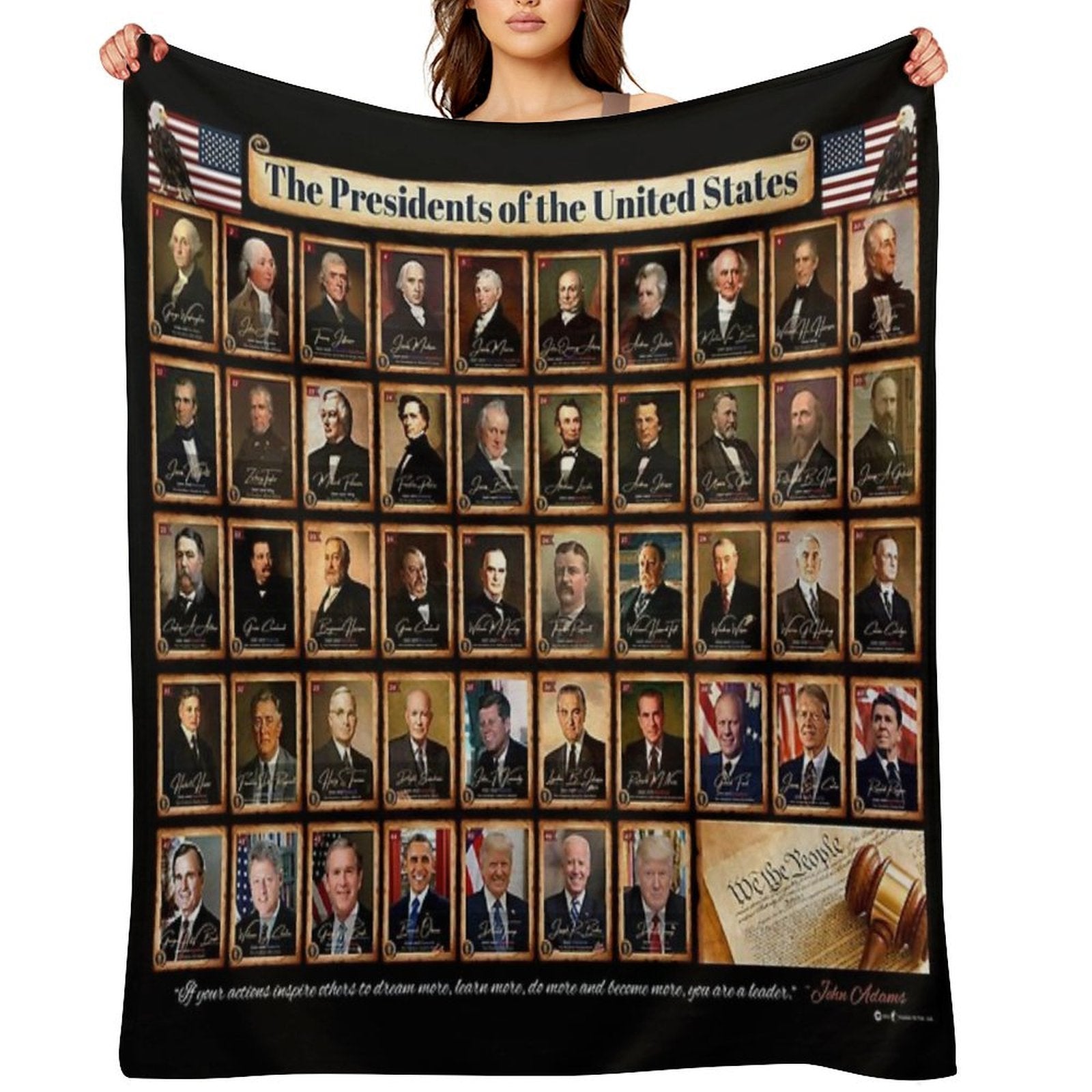 47 Presidents of The United States of America Featuring Donald Trump Black Background Sustainable Throw Blanket