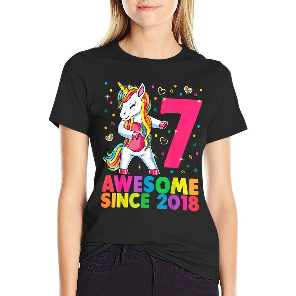 7 Years Old Unicorn Flossing 7th Birthday Girl Unicorn Party  Lightweight T-Shirt