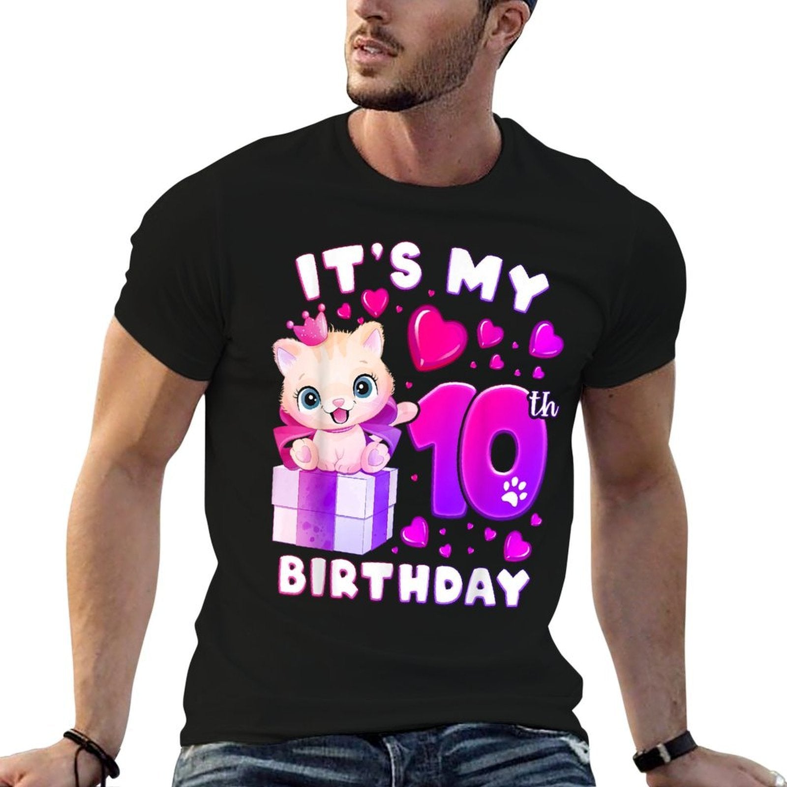 10th Birthday, Girl 10 Year, Cat, Number 10  Versatile T-Shirt
