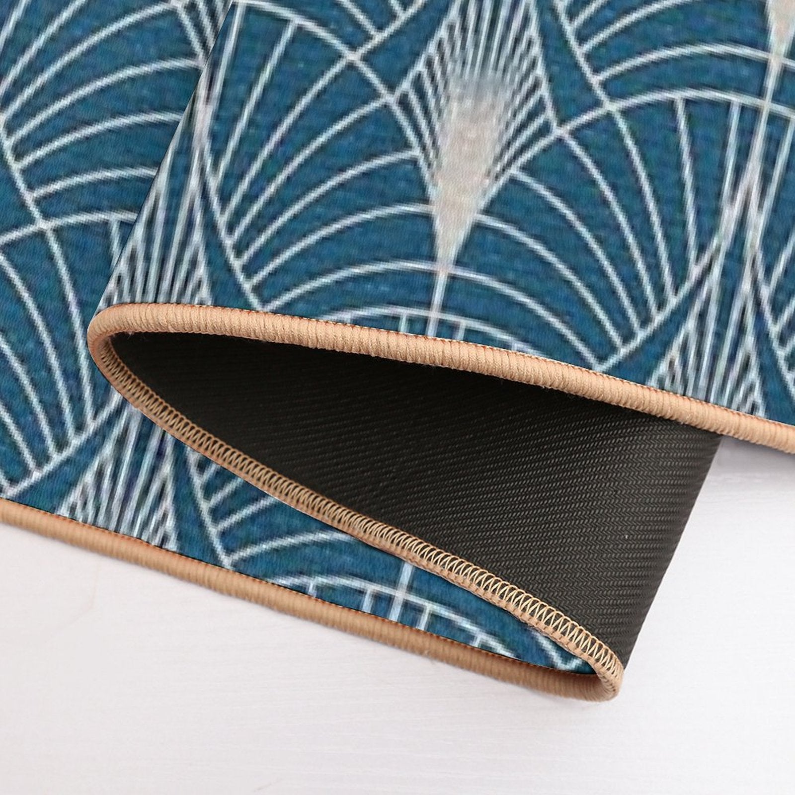 (Faux) Turquoise And (Faux) Silver Art Deco Pattern Durable Bath Mat