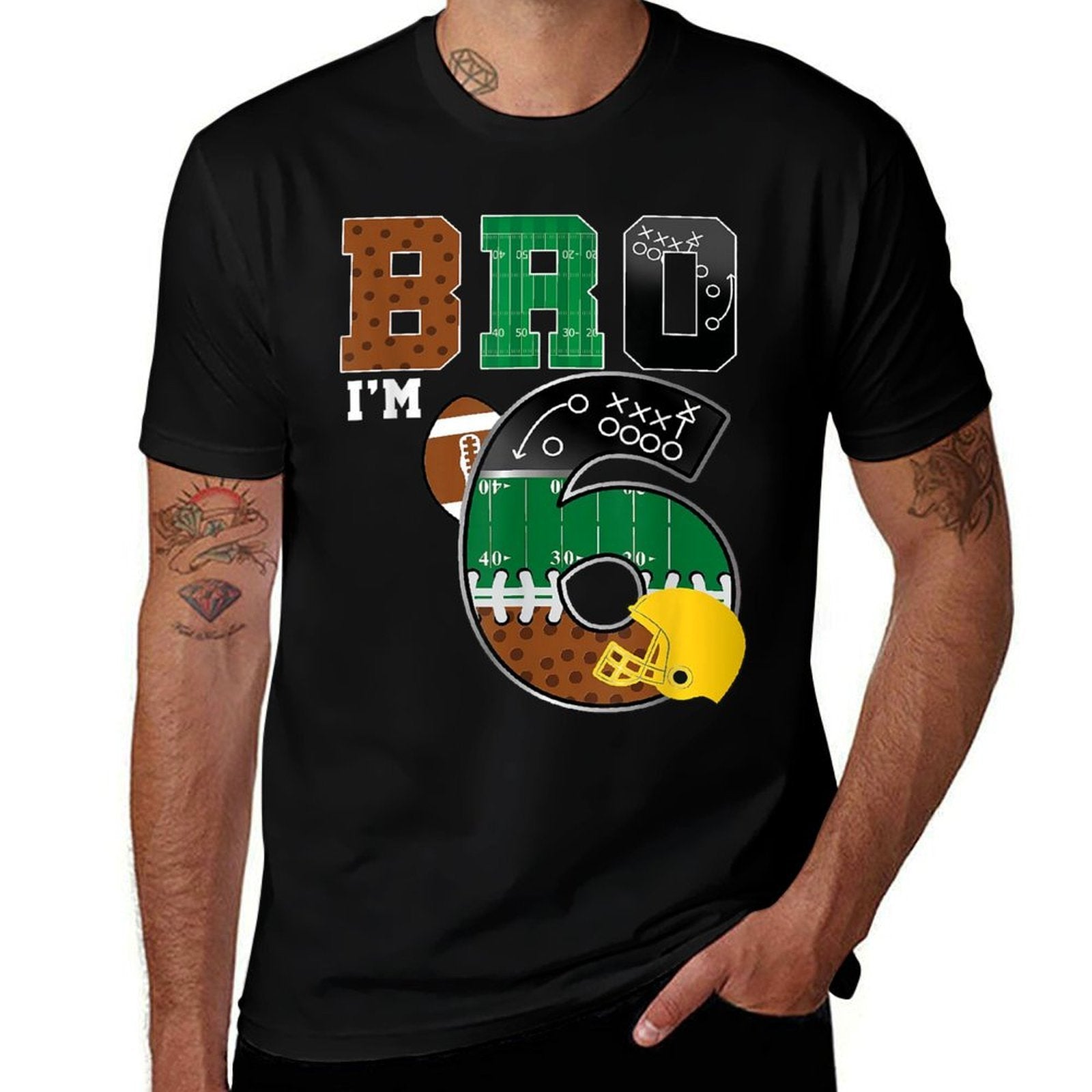6th Birthday Boy Bro I&#39;m 6 Year Old Boys Kids Football Bday  Moisture-wicking T-Shirt