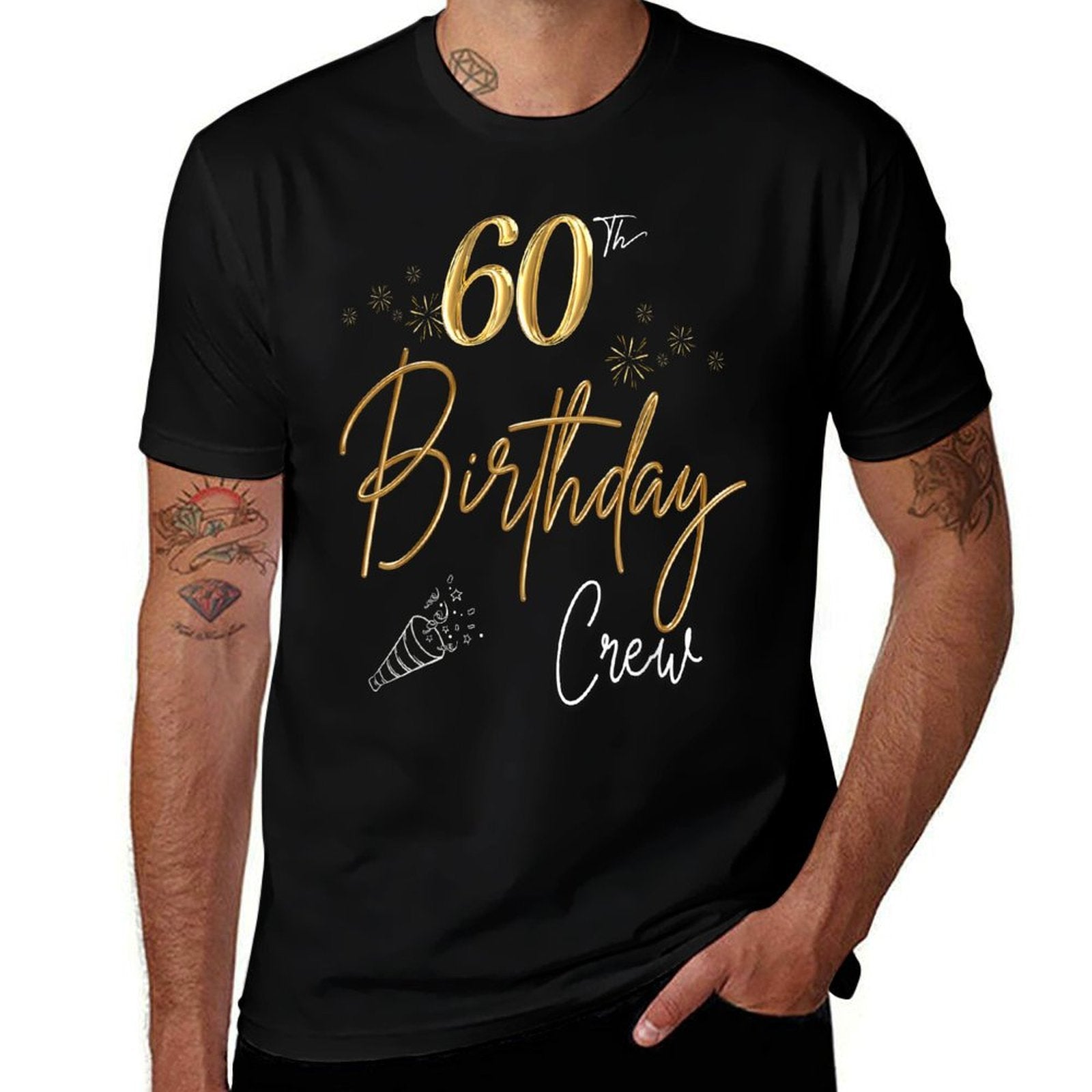 60th Birthday Crew 60th Bday Party Squad Friends Crown Funny  Ribbed Collar T-Shirt