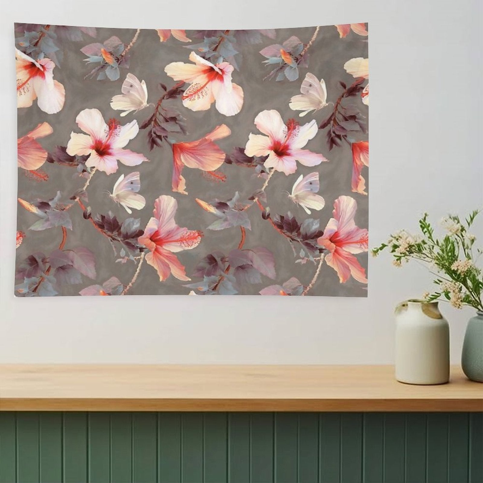Coral Hibiscus Tapestry