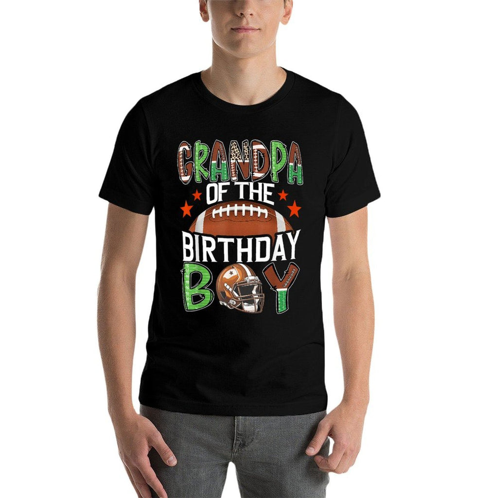 Grandpa Of The Birthday Boy Game Day Football  Ribbed Collar T-Shirt