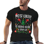Most Likely To Bring Home A Stray Cat Group Matching Xmas  Ribbed Collar T-Shirt