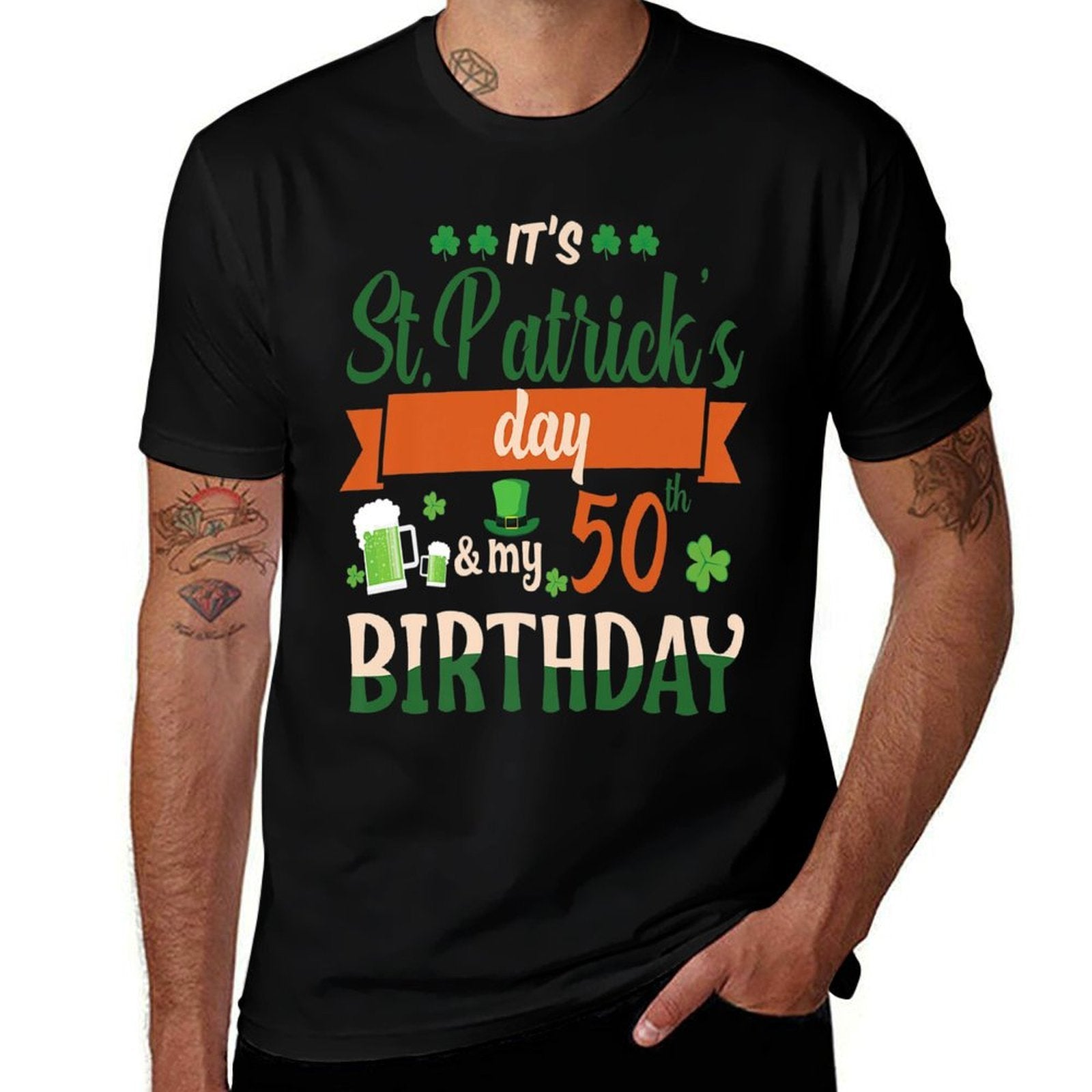 50th Birthday Tshirt Its St Patrick Day And My Birthday Premium  Slim-fit Cut T-Shirt