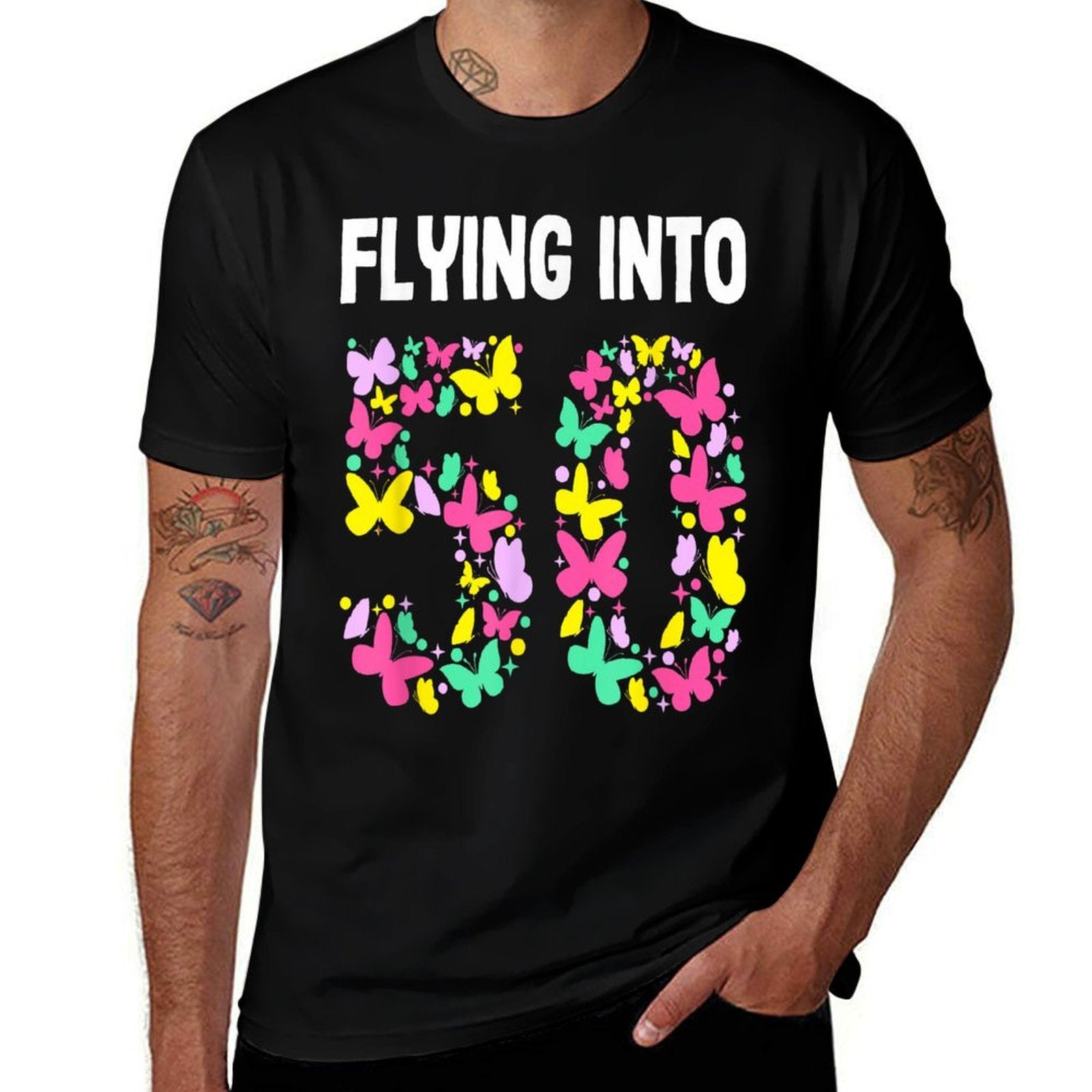 50 Year Old It's My 50th Birthday Butterfly Theme Party  Ribbed Collar T-Shirt