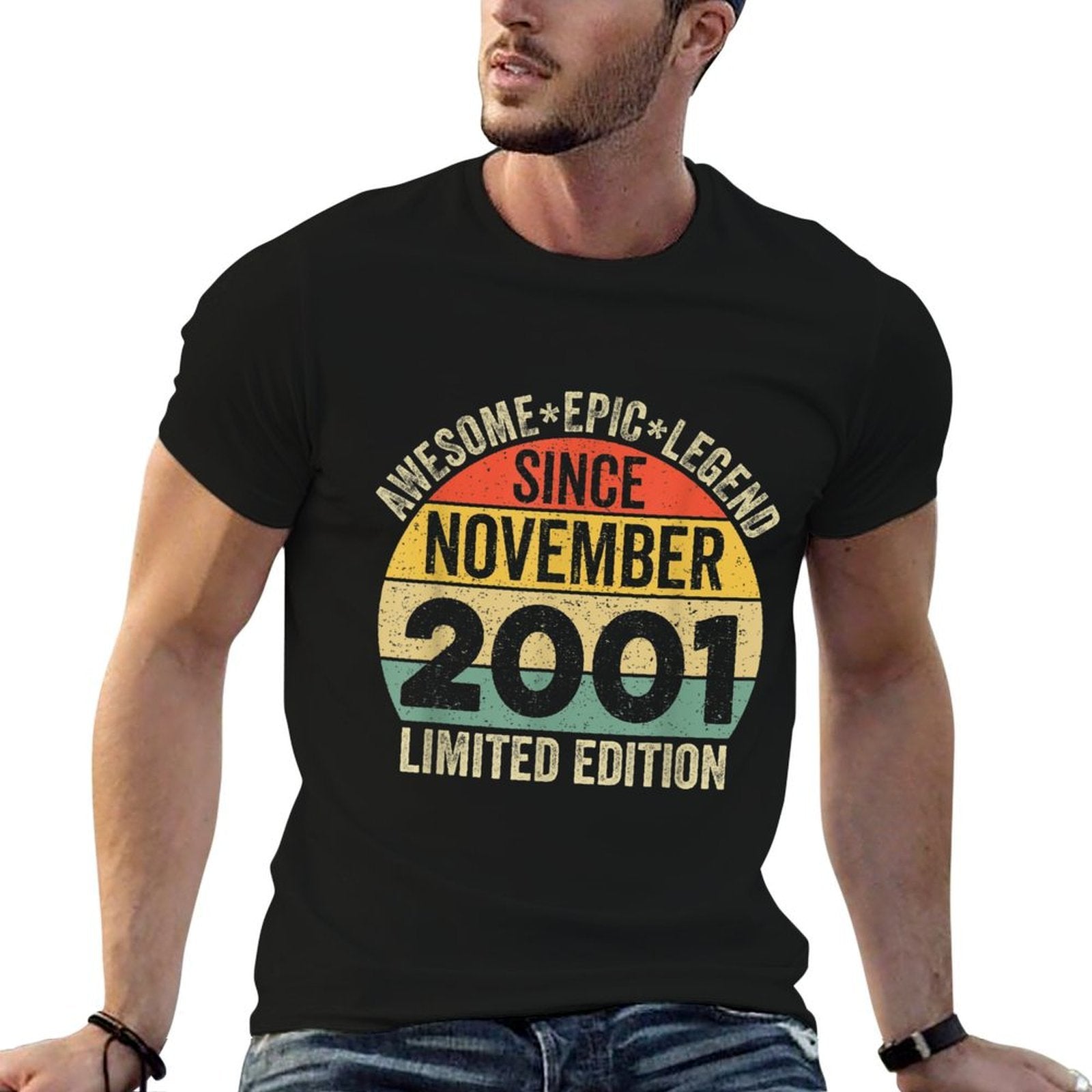Awesome Legend Since November 2001 21 Year Old 21st Birthday  Ribbed Collar T-Shirt