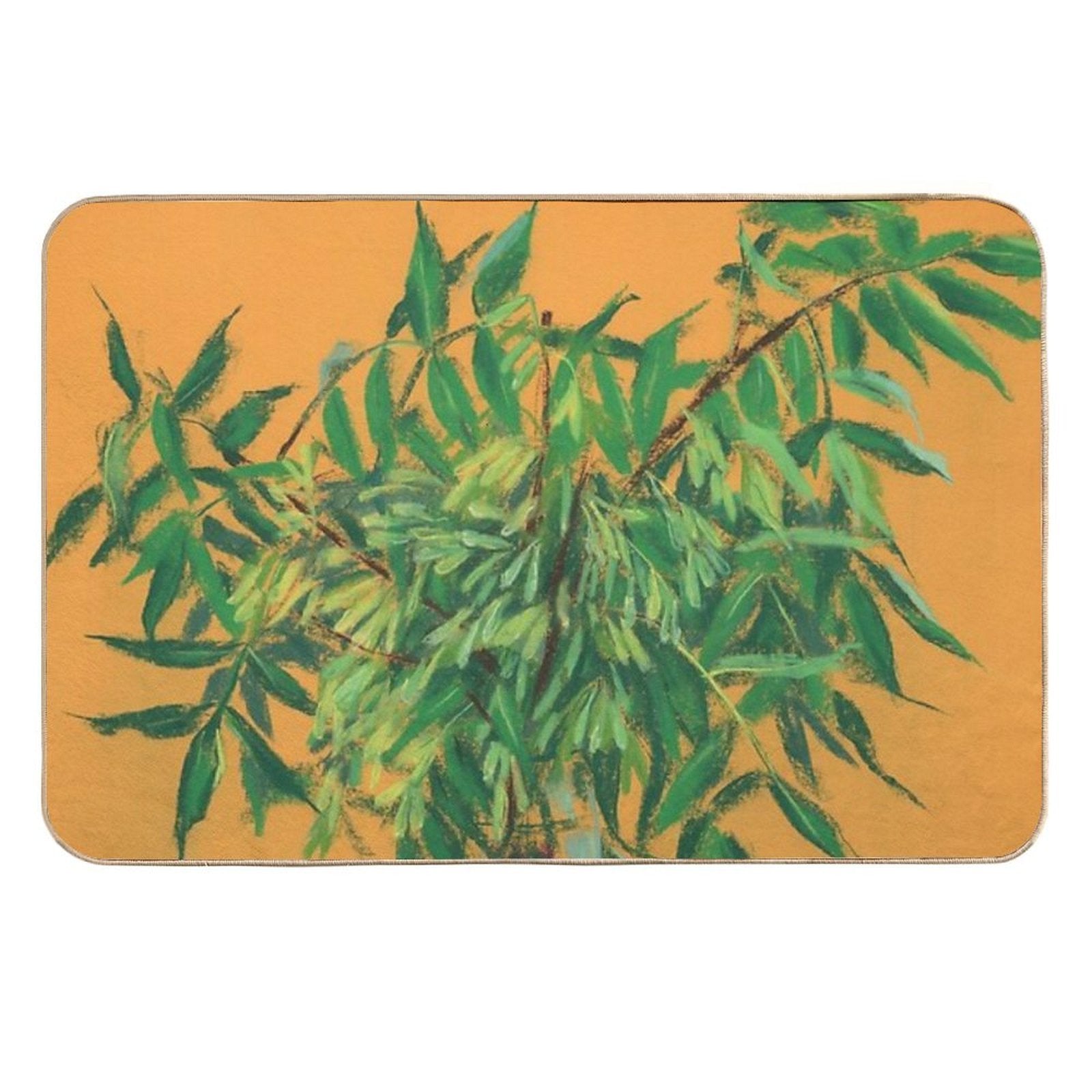 Ash-Tree, Floral Art Pastel Painting Green Yellow  Easy Maintenance Bath Mat