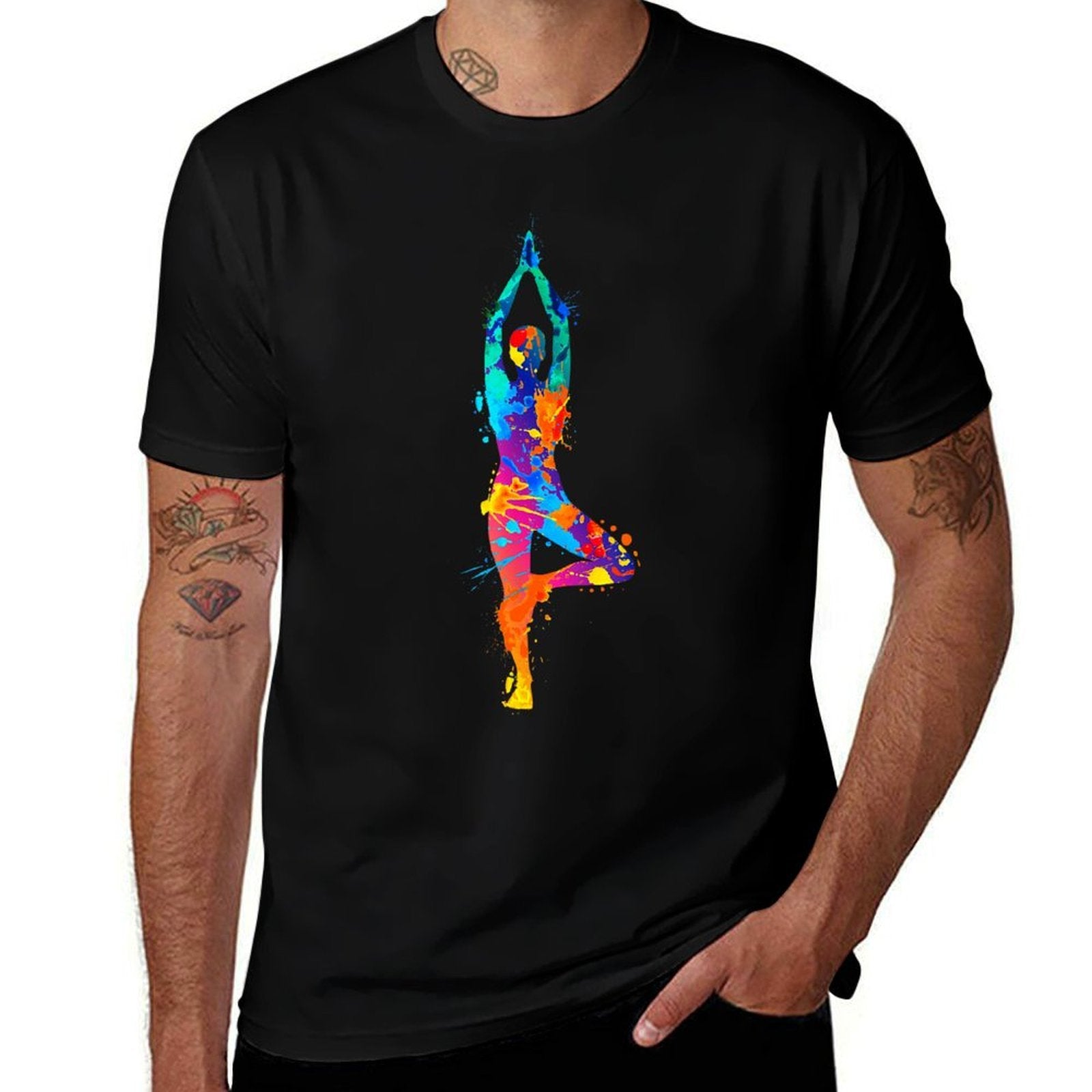 Artistic Yoga Watercolor Yoga Tree Colorful  Quick-drying T-Shirt