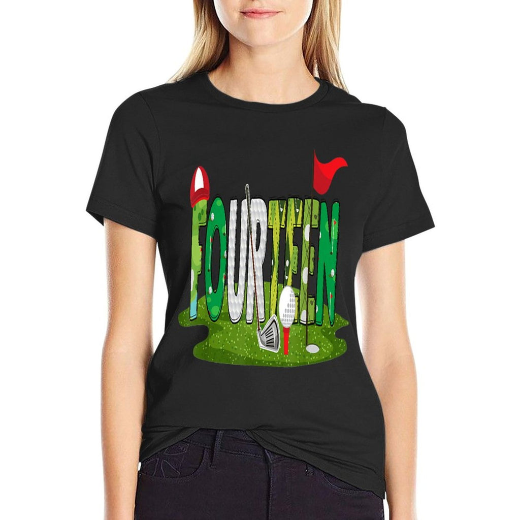 14th Birthday Golf Theme 14 Year Old Kids Sport Party  Fade-proof Color T-Shirt