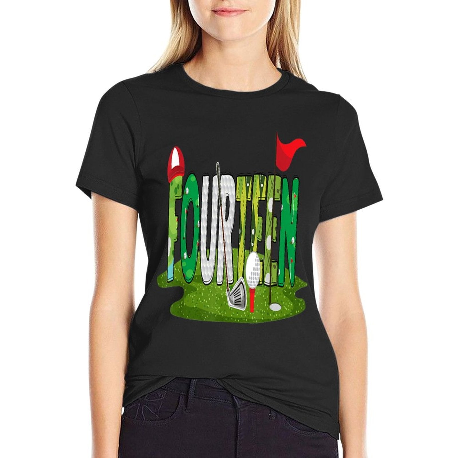 14th Birthday Golf Theme 14 Year Old Kids Sport Party  Fade-proof Color T-Shirt