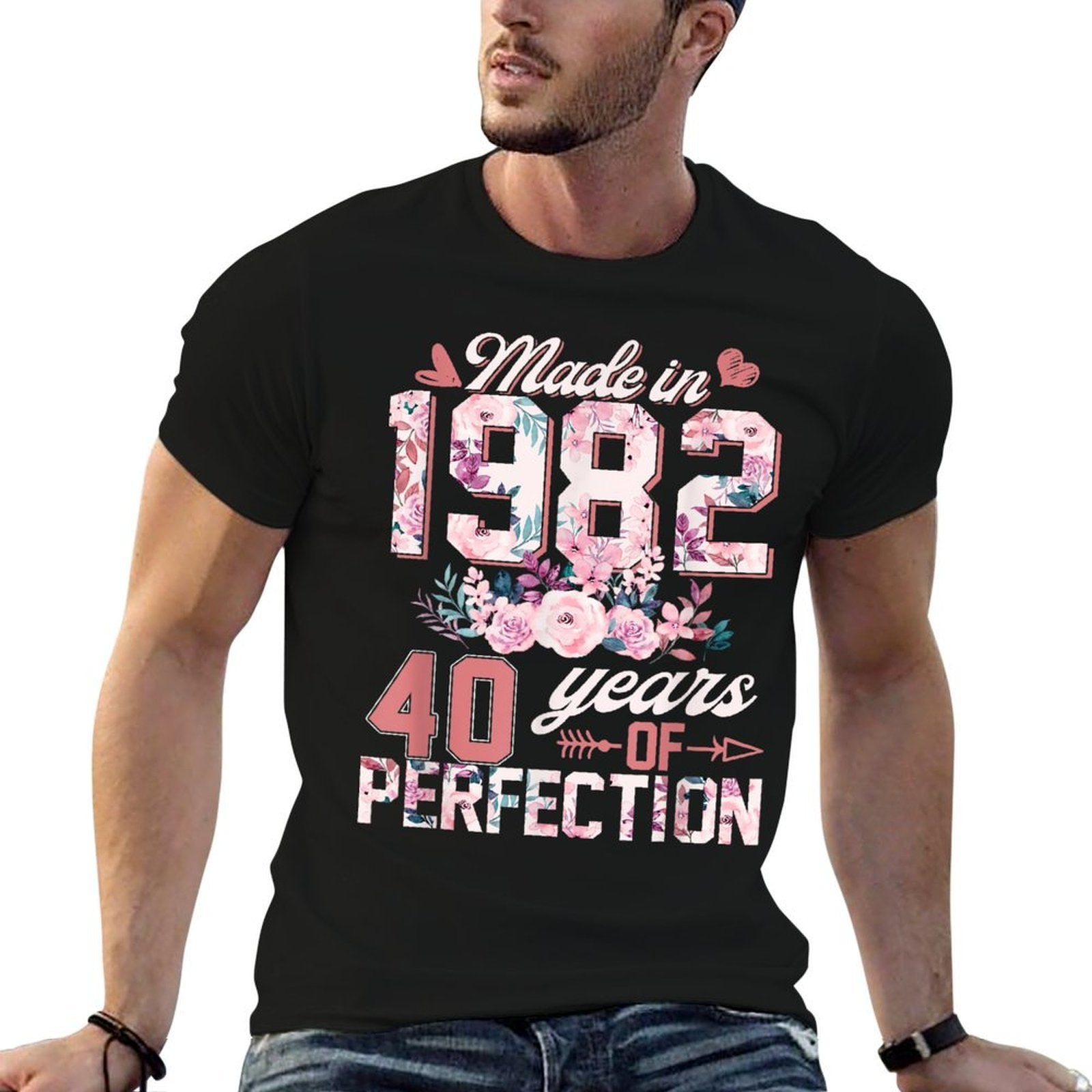 40 Year Old Gifts Women Born In 1982 Floral 40th Birthday  Odor-resistant T-Shirt
