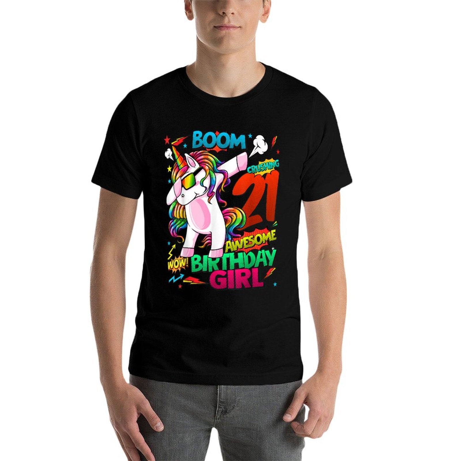 21 Years Old Birthday Comics Unicorn Dabbing 21st Birthday  Breathable T-Shirt