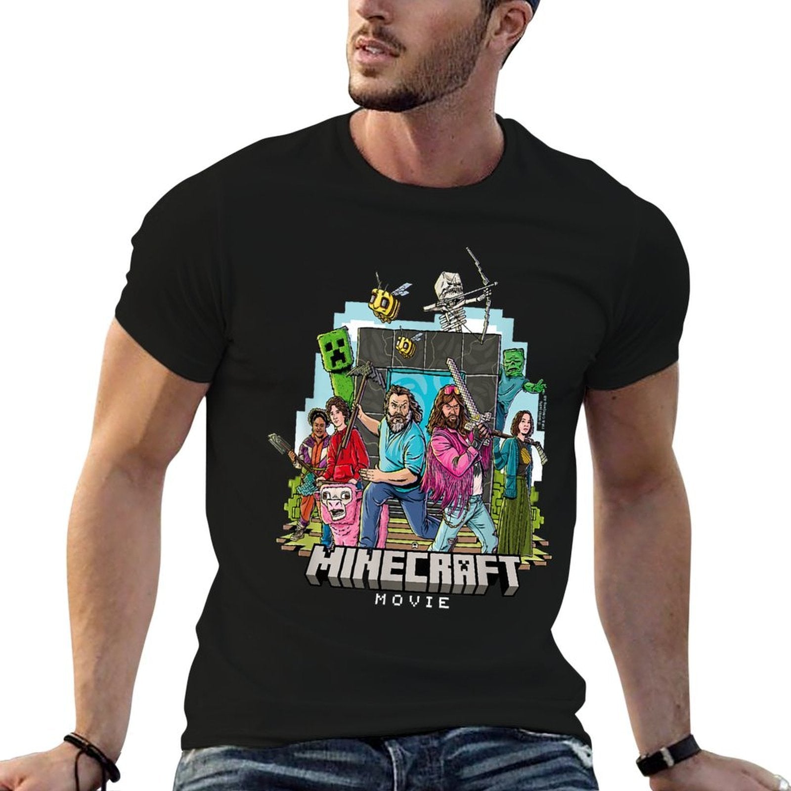 A Minecraft Movie Main Characters Group Shot Cartoon Style  Eco-friendly Material T-Shirt