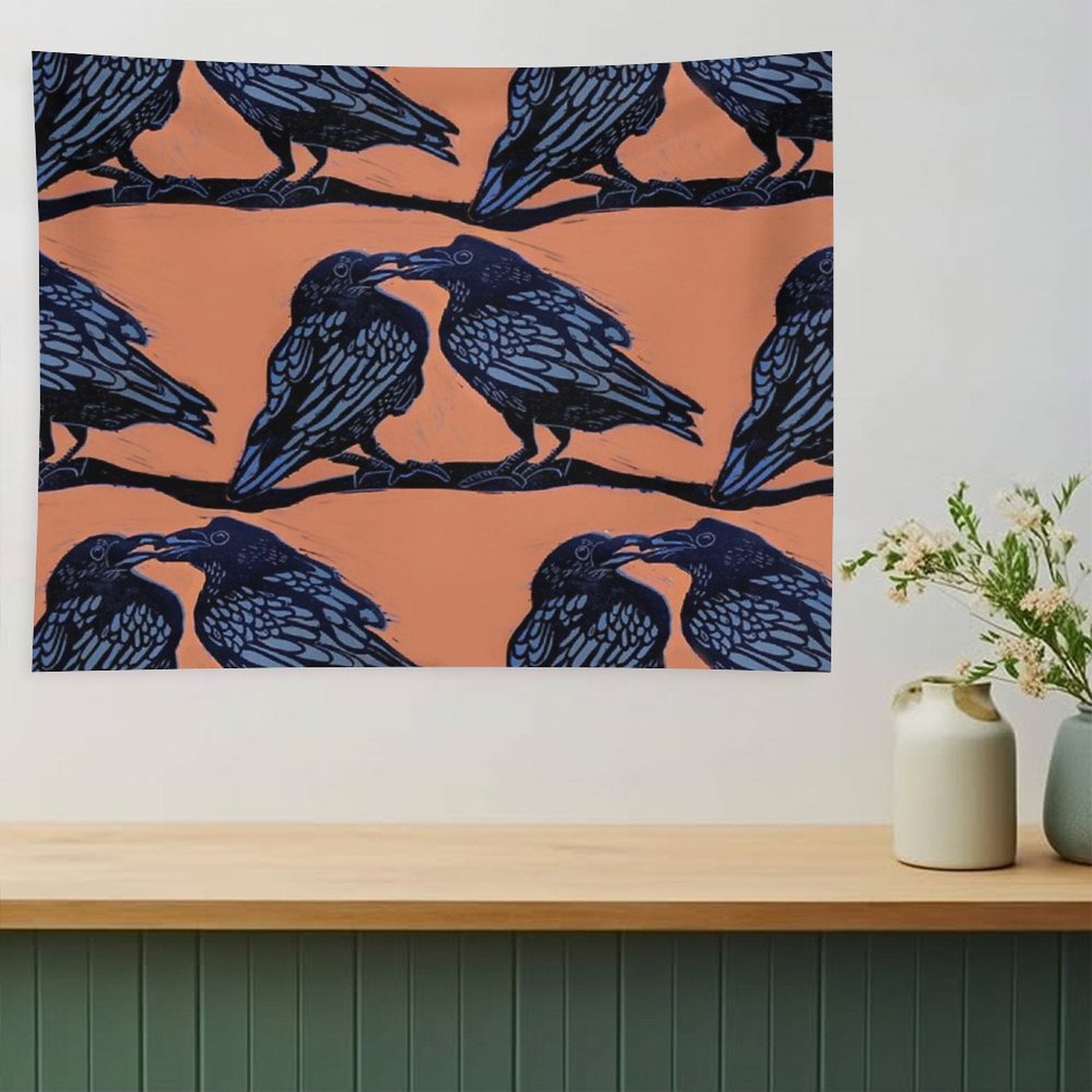 Orange Crows Tapestry