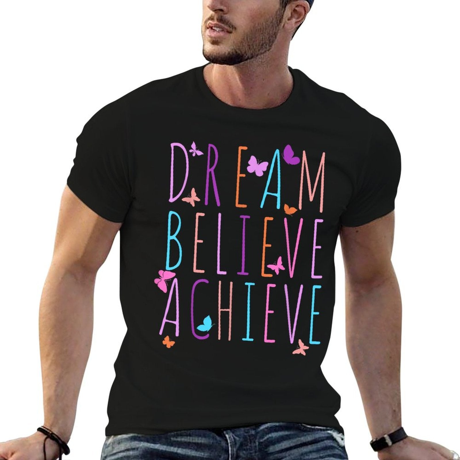 Affirmation for Girls Butterfly Dream Believe Achieve Comfortable T-Shirt