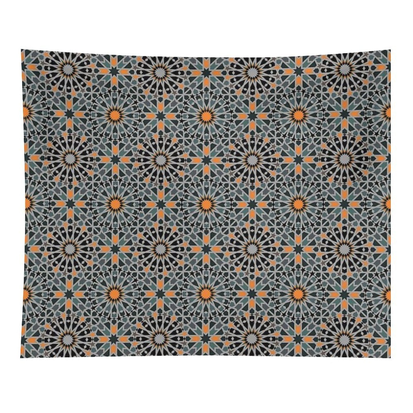 Celestial Illumination Orange Stars in Geometric Night Tapestry