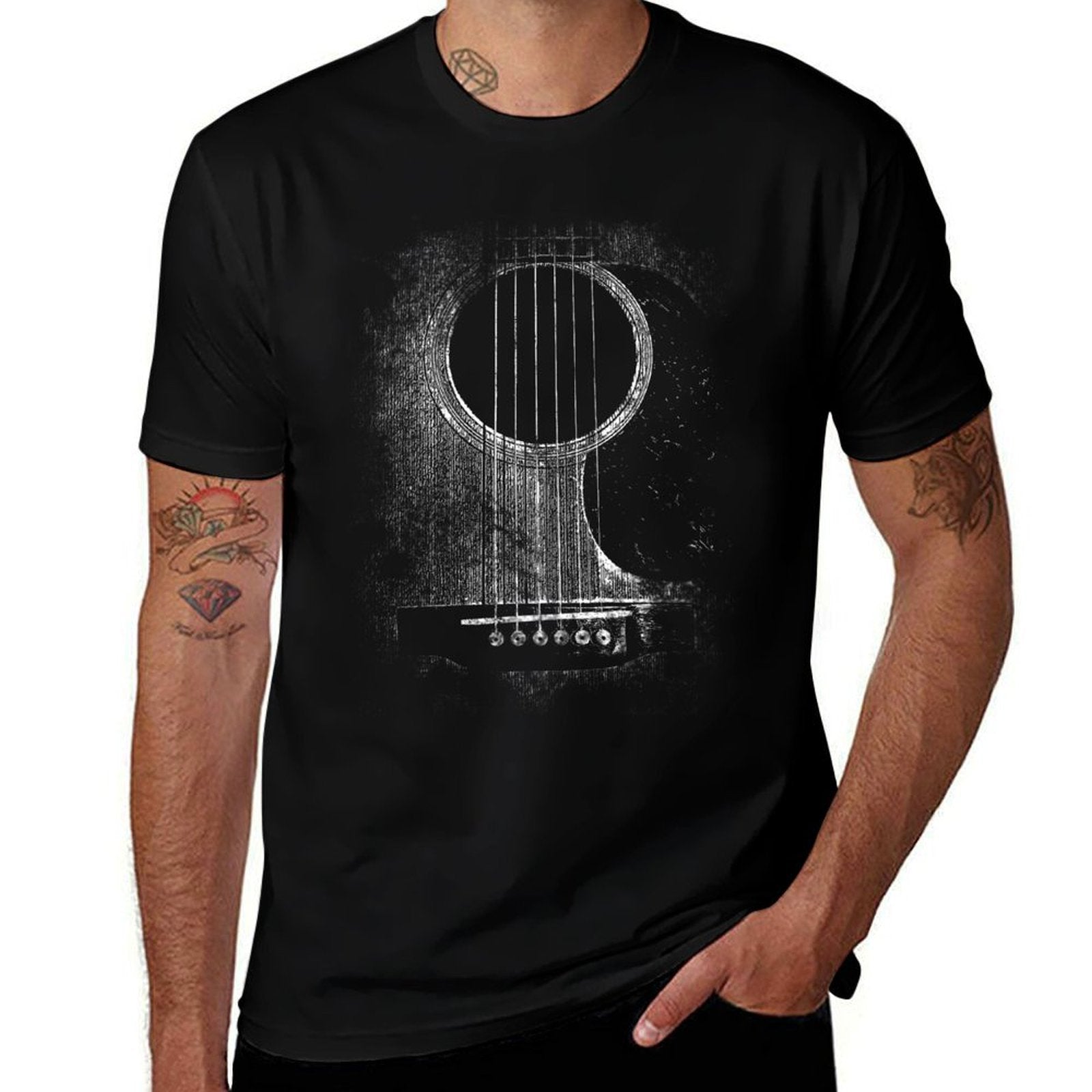 Acoustic Guitar Six String Classic Rock  Roll  Slim-fit Cut T-Shirt