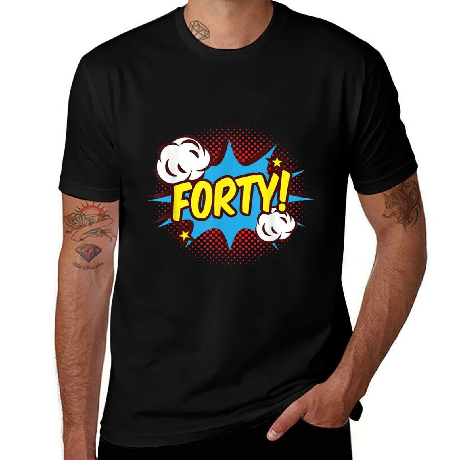 40 Years Old 40th Birthday B-day Superhero  Ribbed Collar T-Shirt